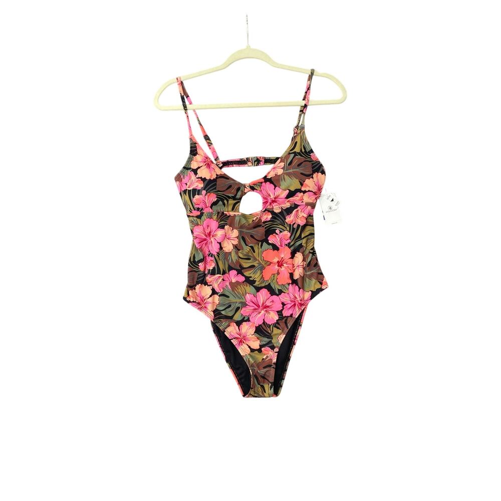 NEW Volcom Tropical Floral Cheeky Coverage One Piece Swimsuit Bikini Large